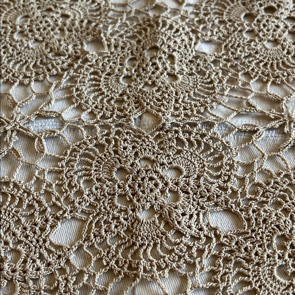 Vintage Handmade Crochet Lace Table Runner in Beige